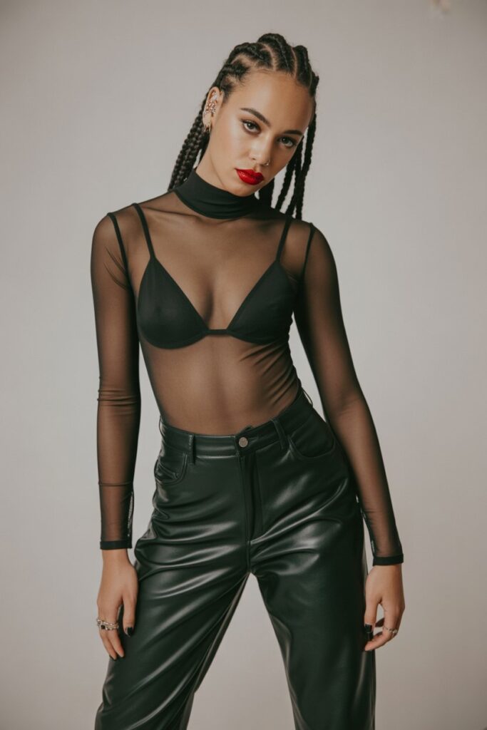 Mesh Bodysuit + Leather Pants