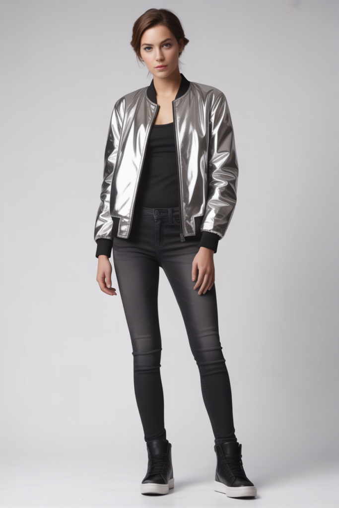 Metallic Jacket + Skinny Jeans