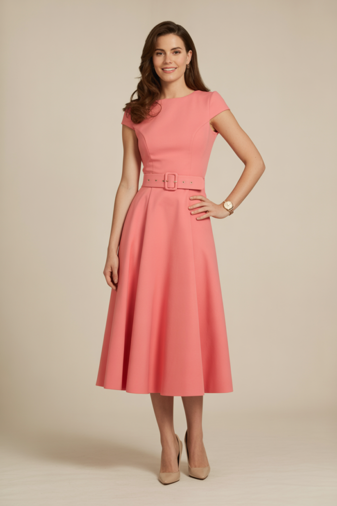 Midi Dress + Belt For Feminine Power Dressing