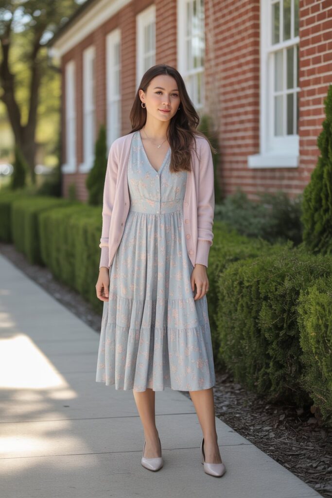 Midi Dress With A Lightweight Cardigan