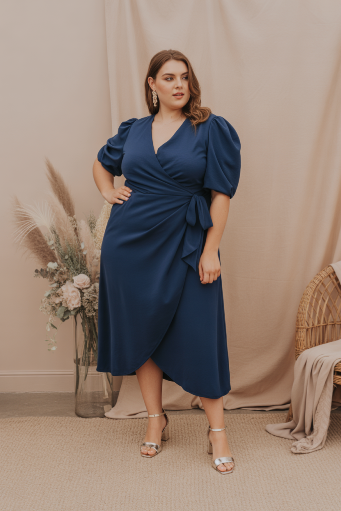 Midi Wrap Dress With Statement Sleeves