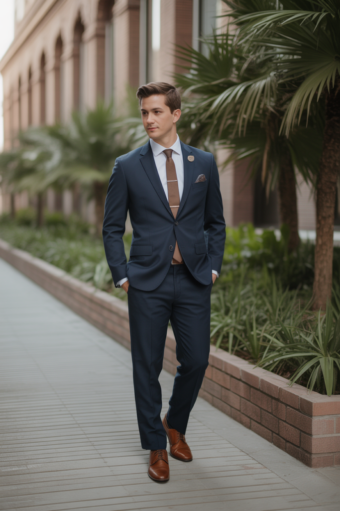 Navy Suit + Brown Shoes