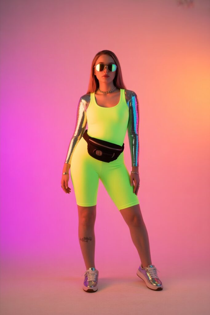 Neon Bodysuit + Reflective Sunglasses