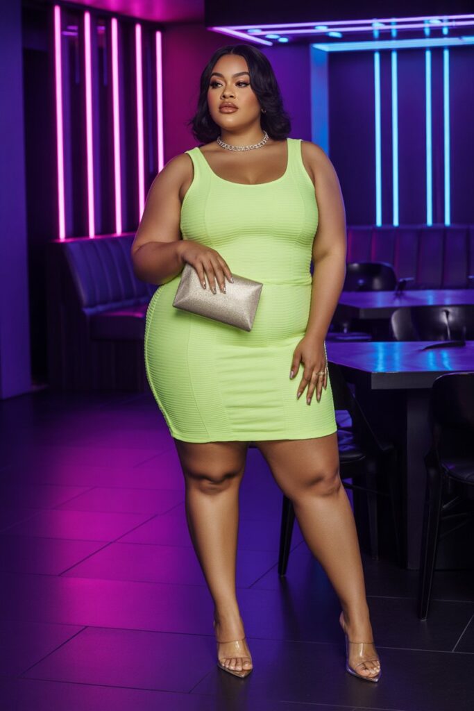 Neon Dress + Clear Heels