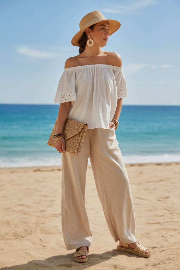 Off-Shoulder Blouse With Linen Pants