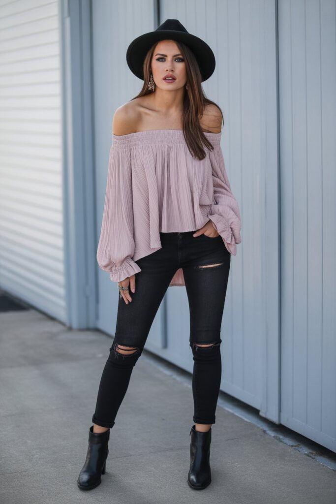 Off-Shoulder Top + Skinny Jeans
