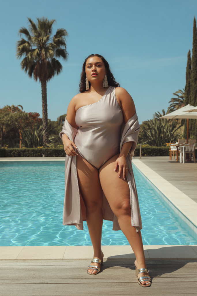 One-Shoulder Swimsuit + Statement Earrings