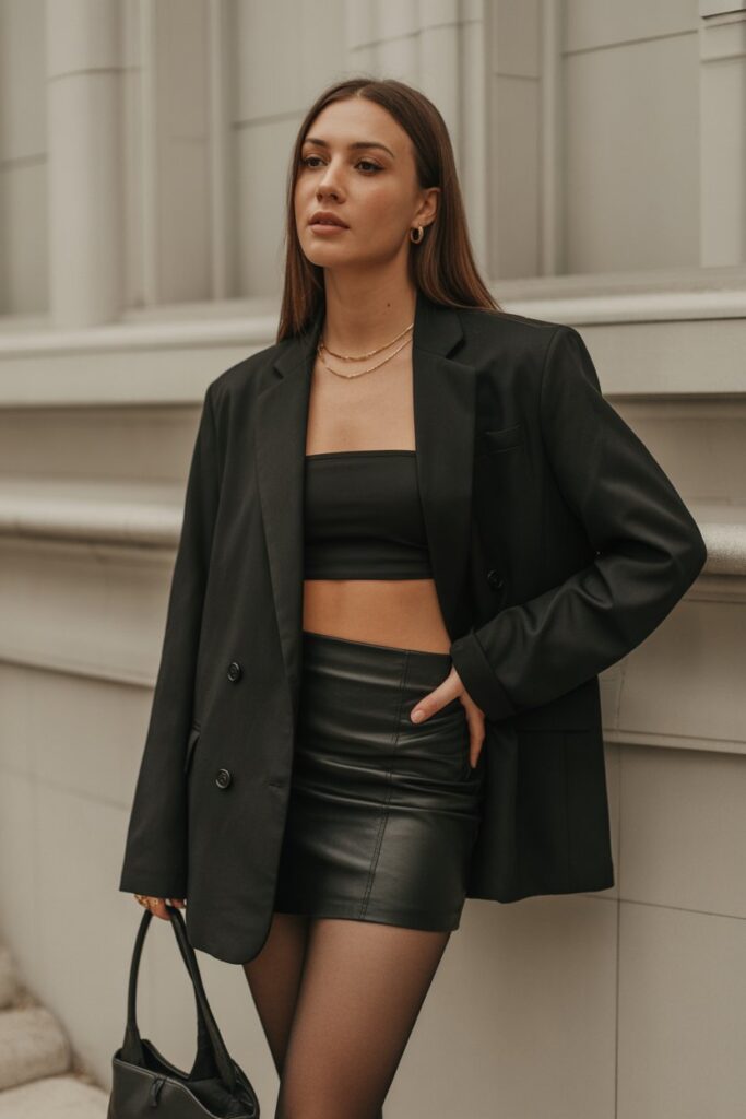 Oversized Black Blazer + Mini Skirt