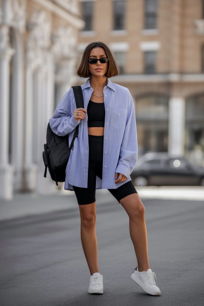 Oversized Button-Up + Biker Shorts