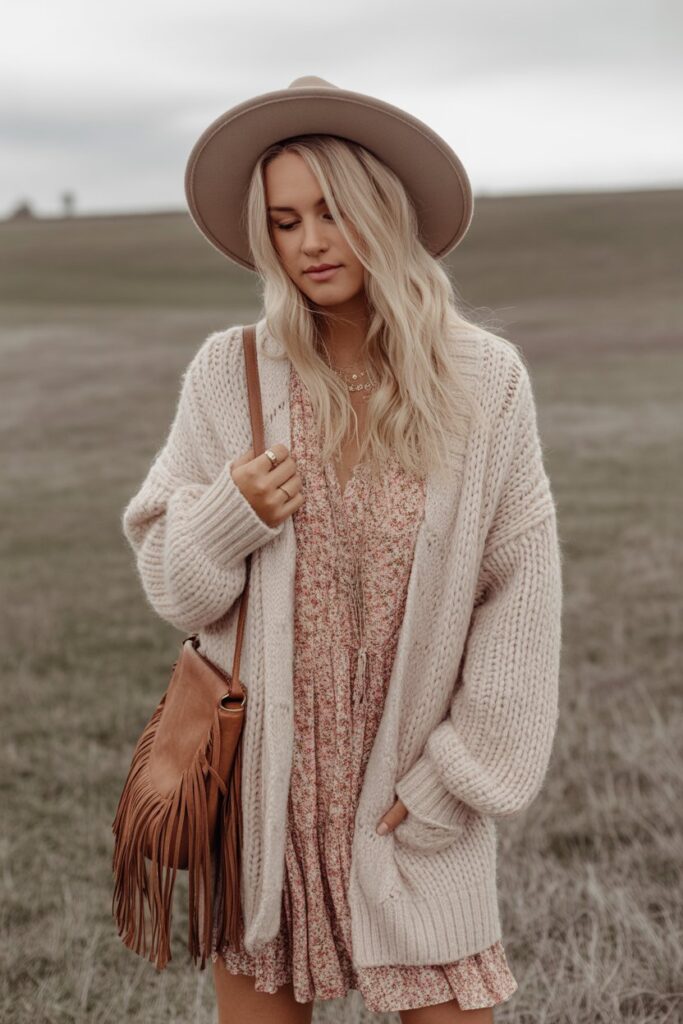 Oversized Cardigan + Floral Dress