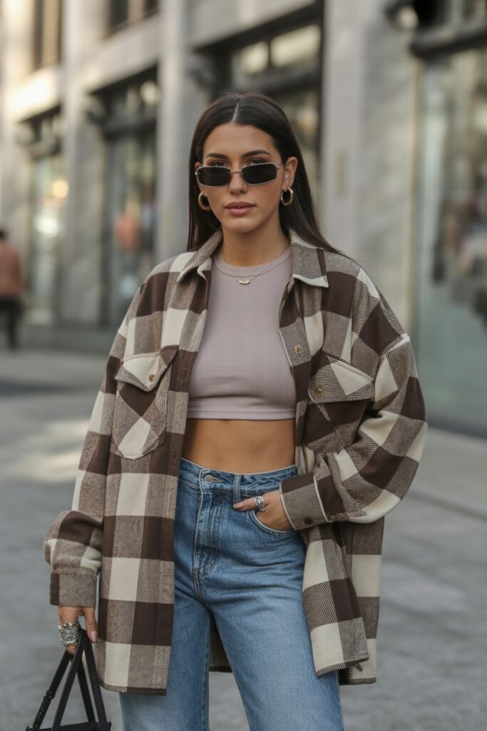 Oversized Flannel + Crop Top