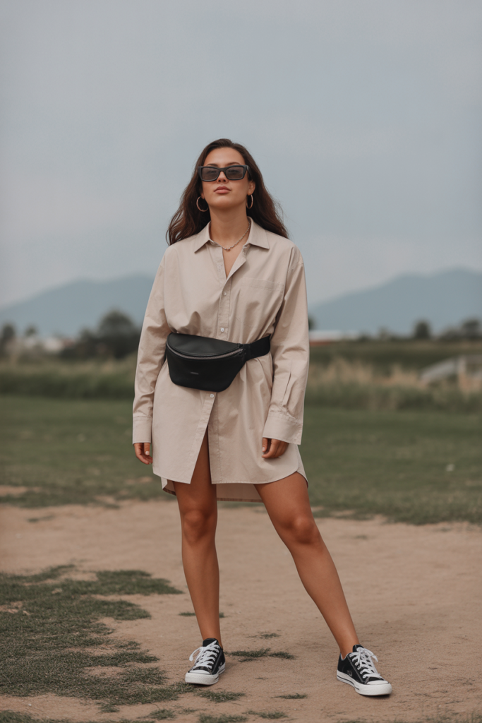 Oversized Shirt Dress + Belt Bag