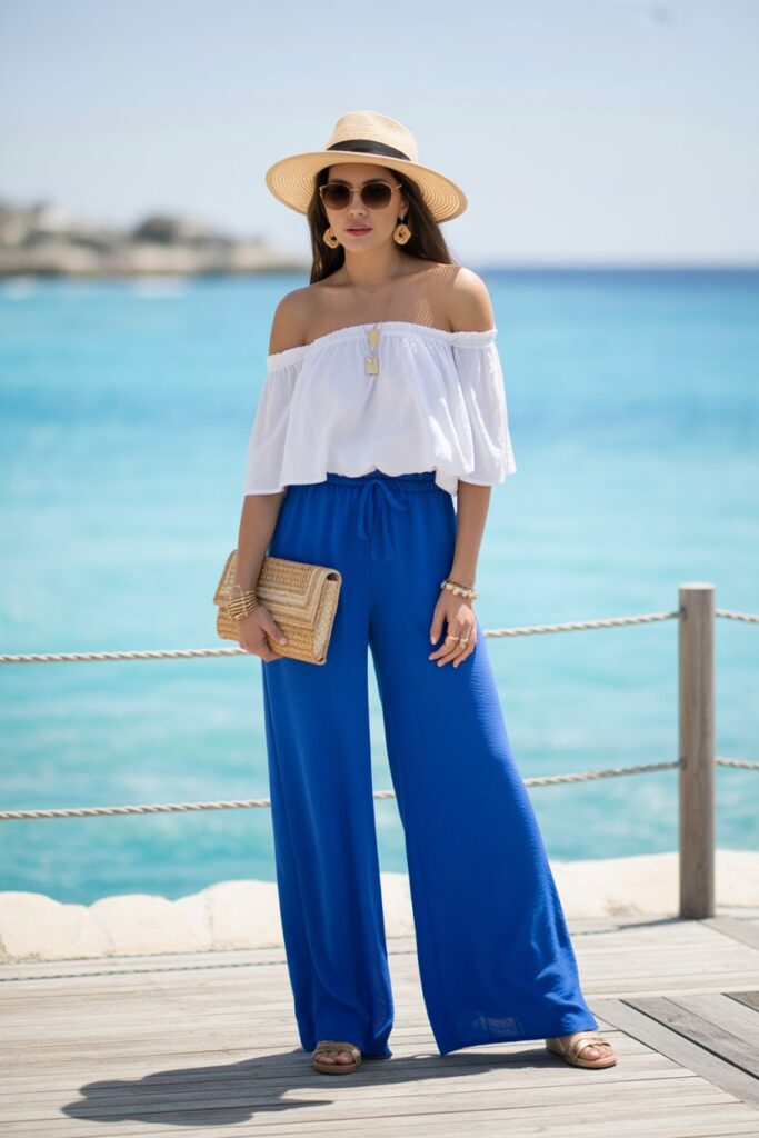 Palazzo Pants + Off-Shoulder Top