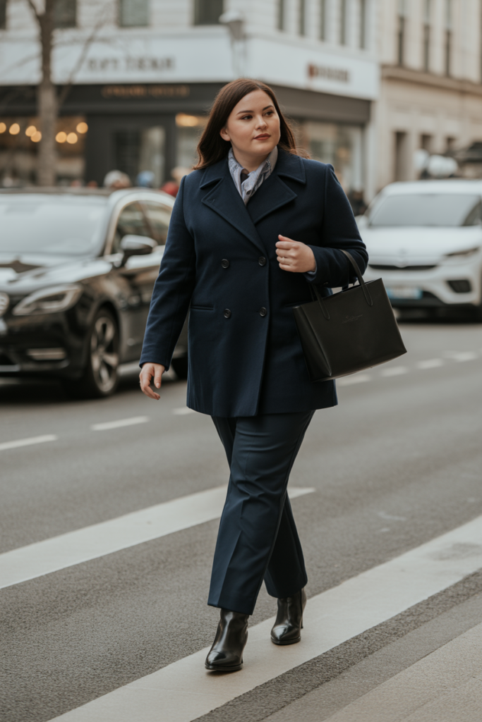Peacoat + Straight-Leg Pants For Winter Elegance