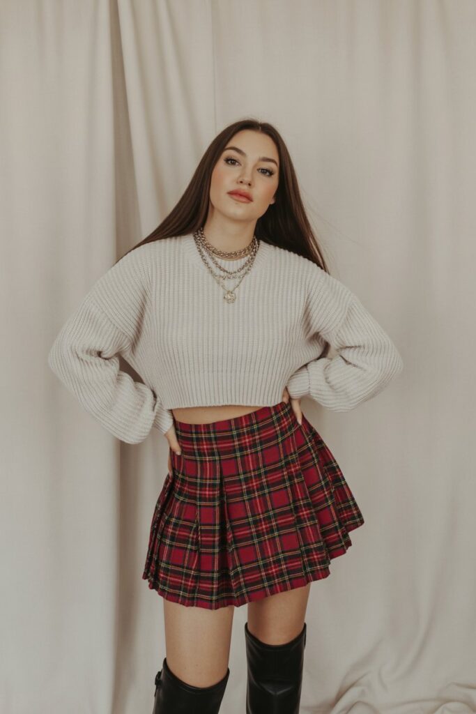 Plaid Mini Skirt + Cropped Sweater