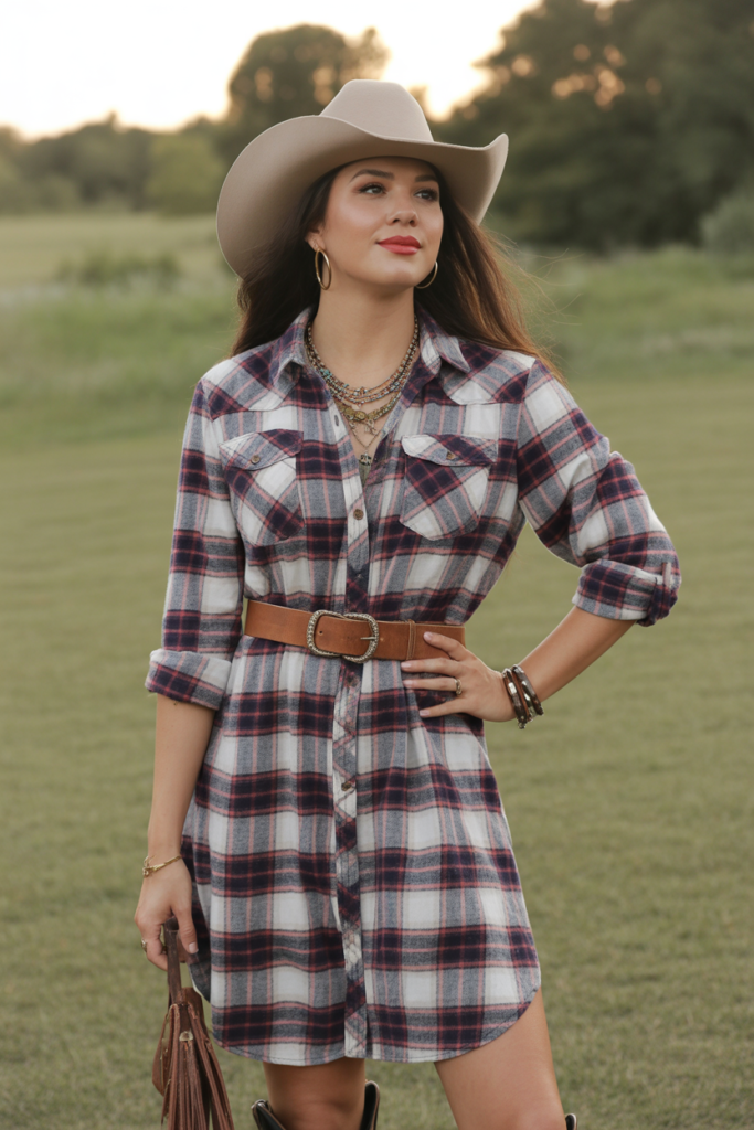 Plaid Shirt Dress + Belted Waist For Feminine Style