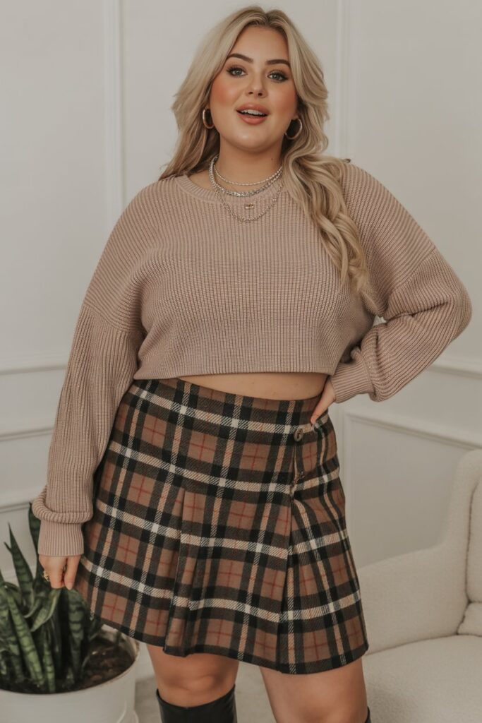 Plaid Skirt + Cropped Sweater