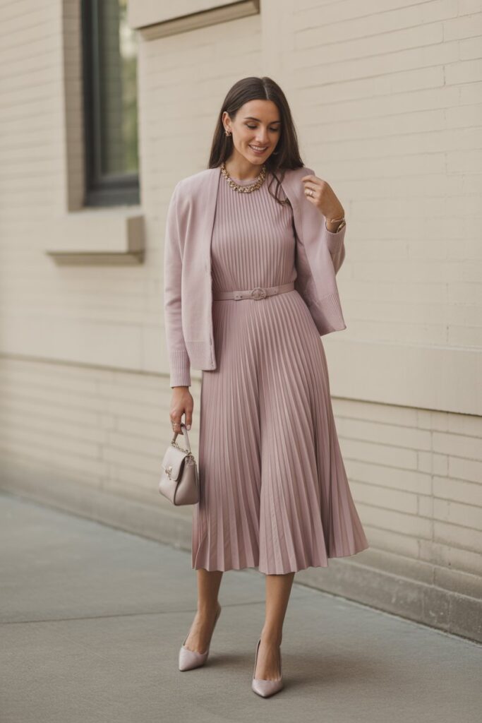 Pleated Midi Dress + Heels