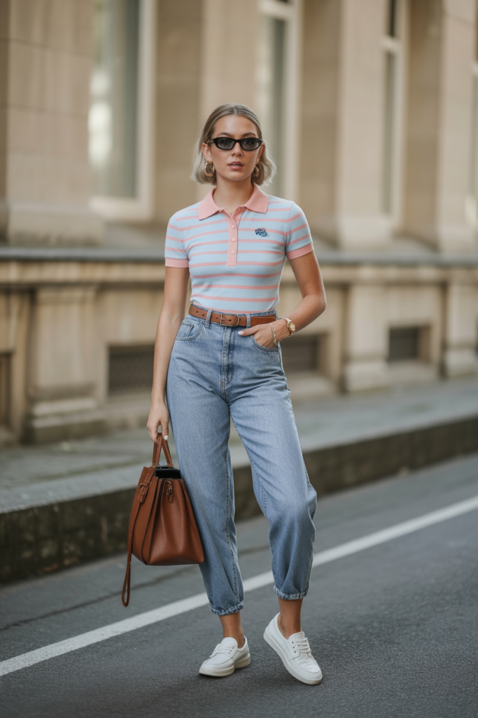 Polo Shirt + High-Waist Jeans