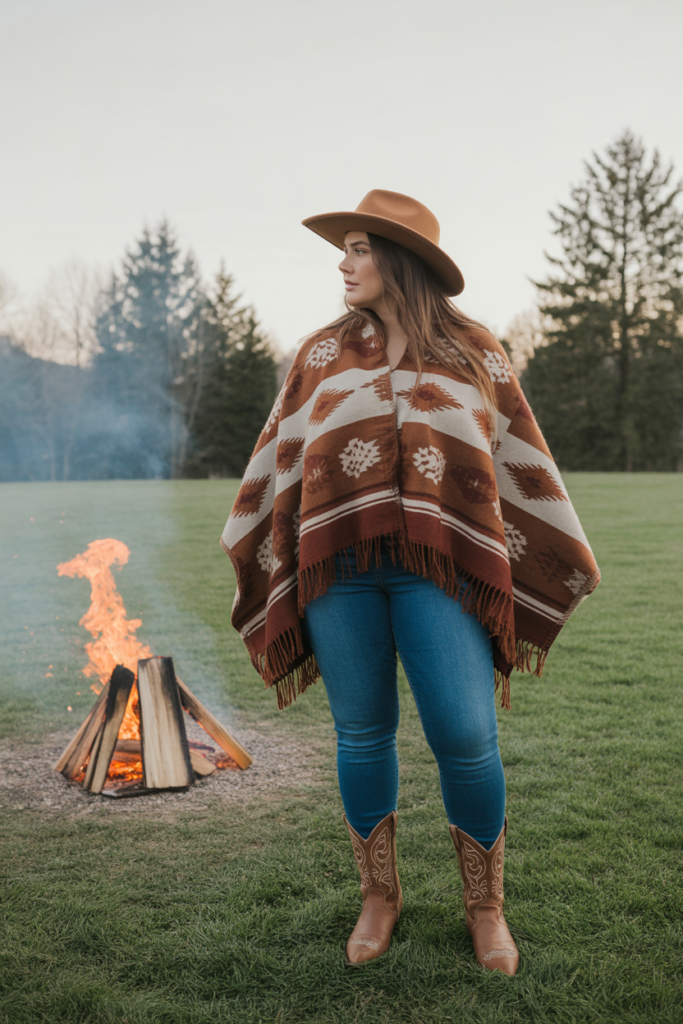 Poncho + Skinny Jeans For Cozy Western Style