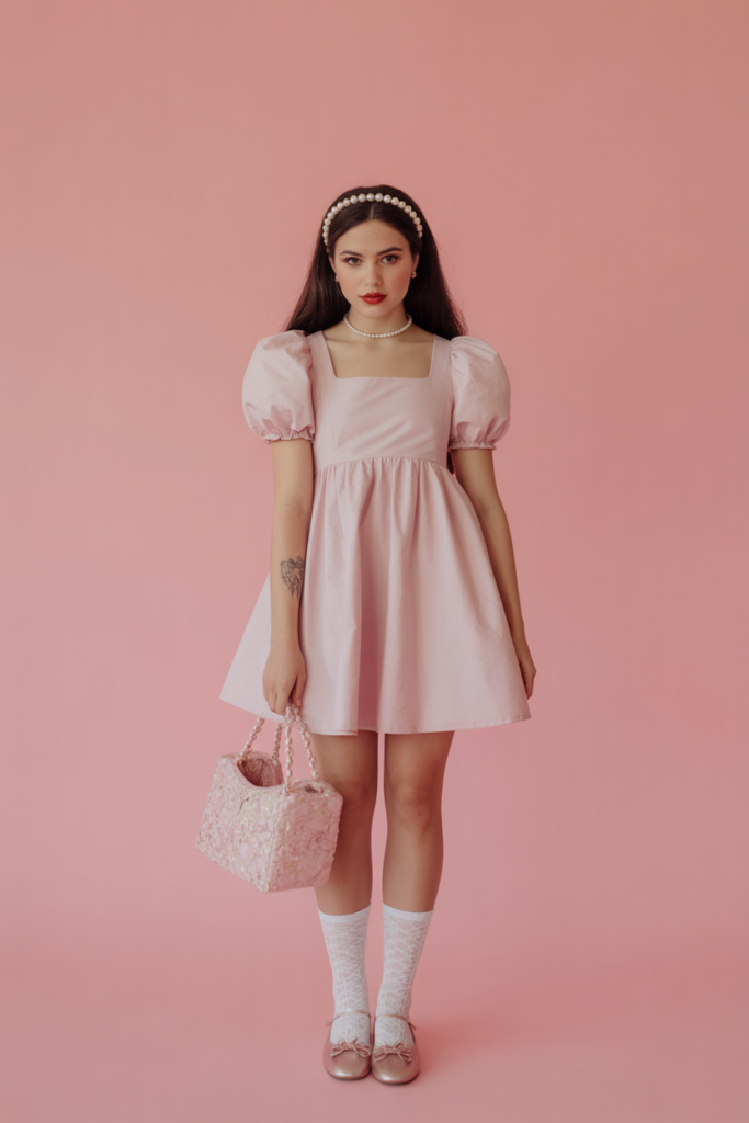 Puff Sleeve Dress + Lace Socks