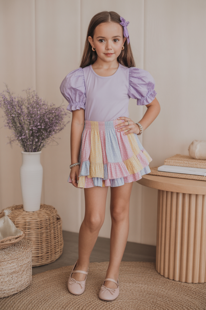 Puff Sleeve Top + Ruffled Mini Skirt