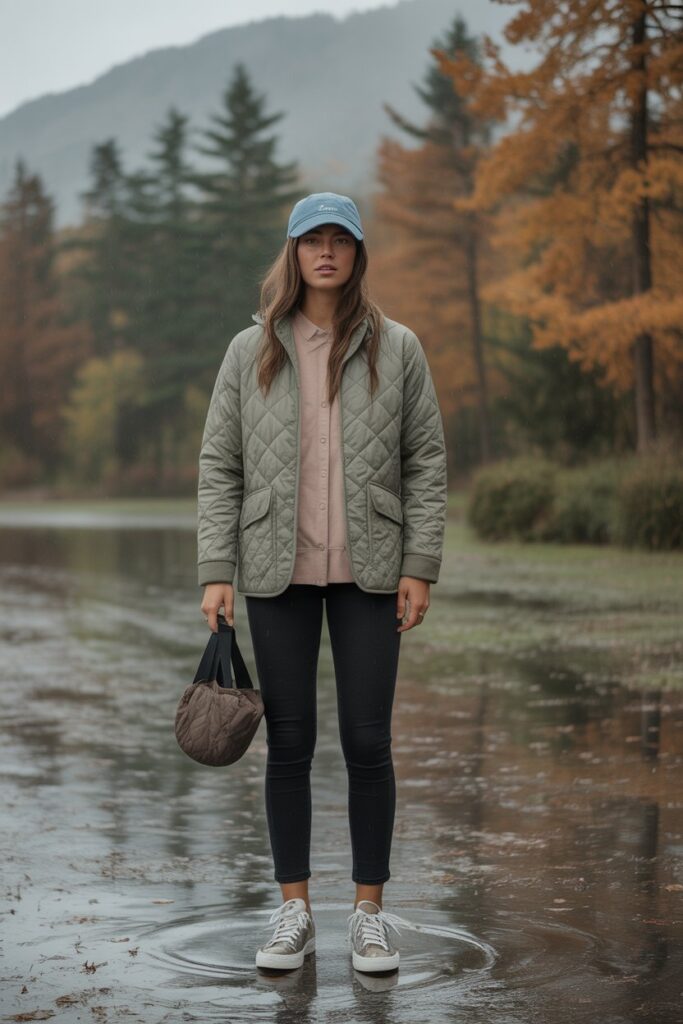 Quilted Jacket + Skinny Pants + Sneakers