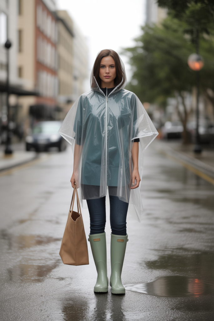 Rain Poncho + Skinny Jeans + Rain Boots