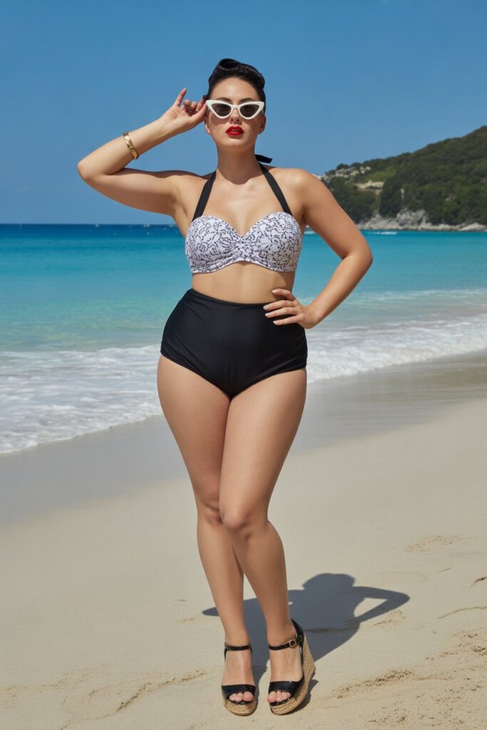 Retro Halter Bikini + Cat-Eye Sunglasses