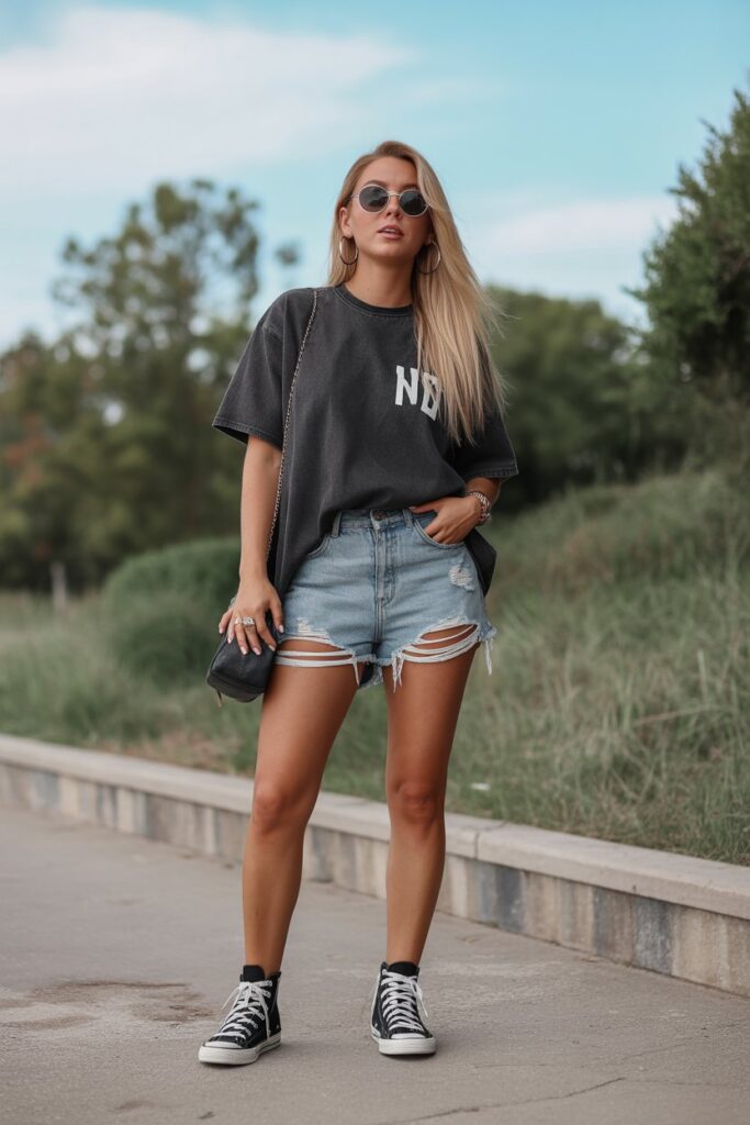 Ripped Shorts + Oversized Tee
