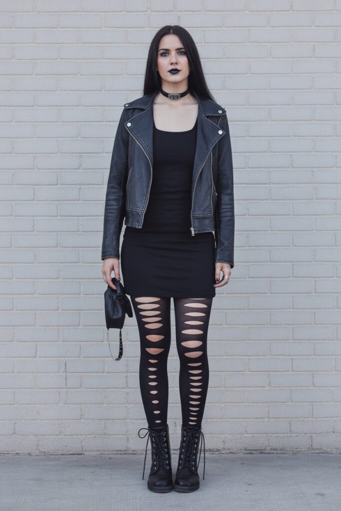 Ripped Tights + Mini Dress