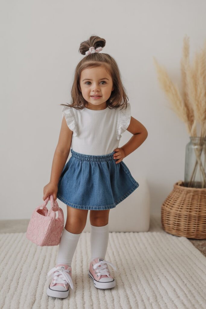 Ruffled Baby Tee + Denim Mini Skirt