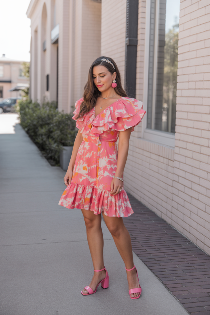 Ruffled Dress + Block Heels