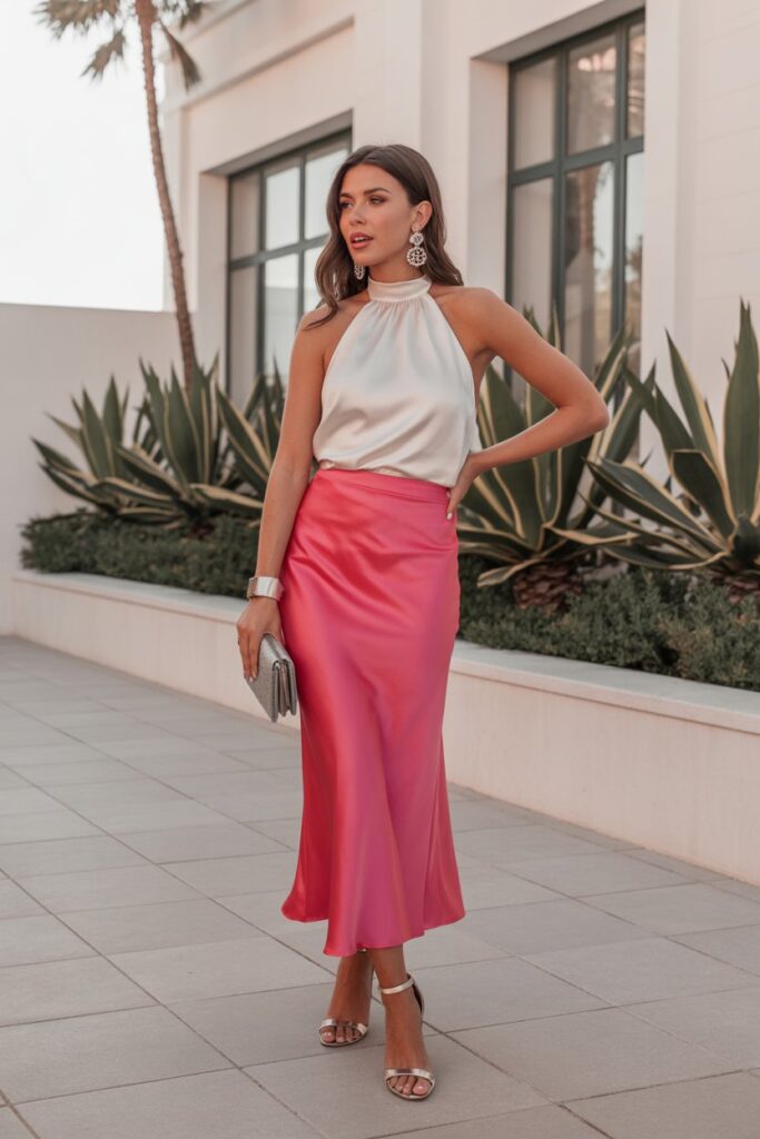 Satin Skirt + Halter Neck Top