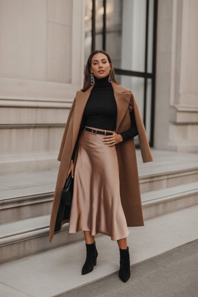 Satin Skirt + Turtleneck