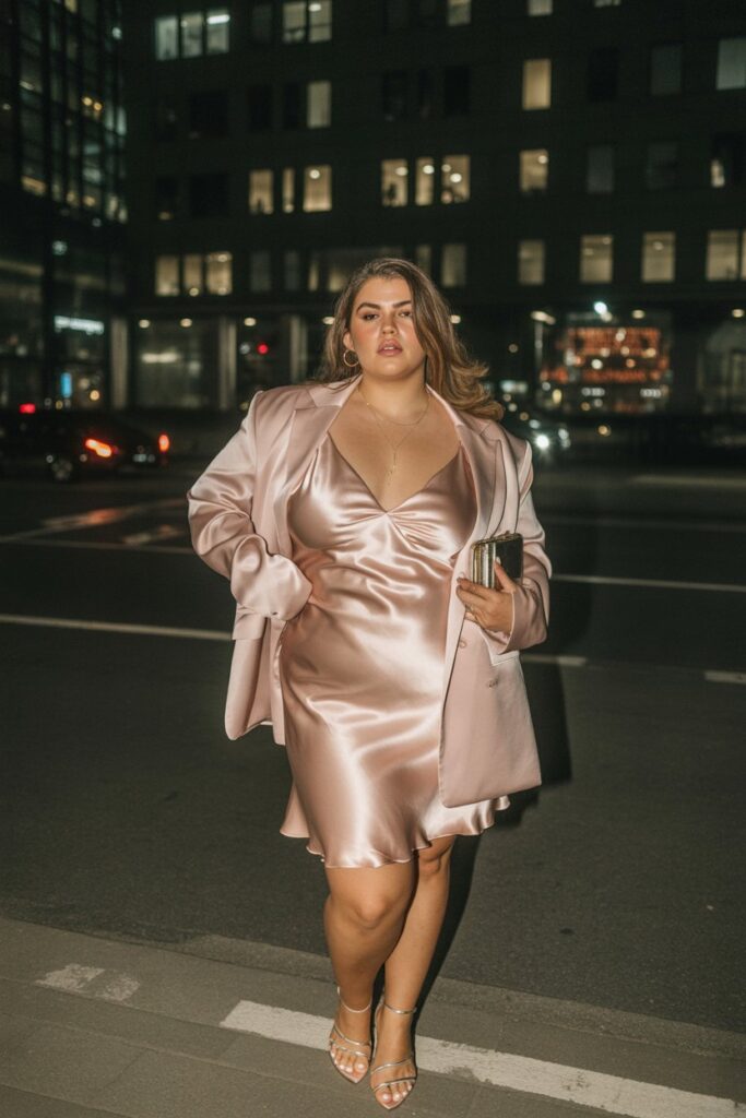 Satin Slip Dress + Oversized Blazer