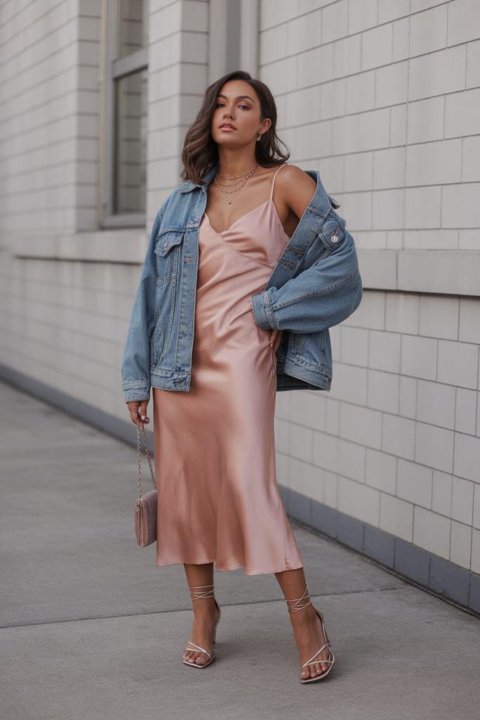 Satin Slip Dress + Oversized Jacket