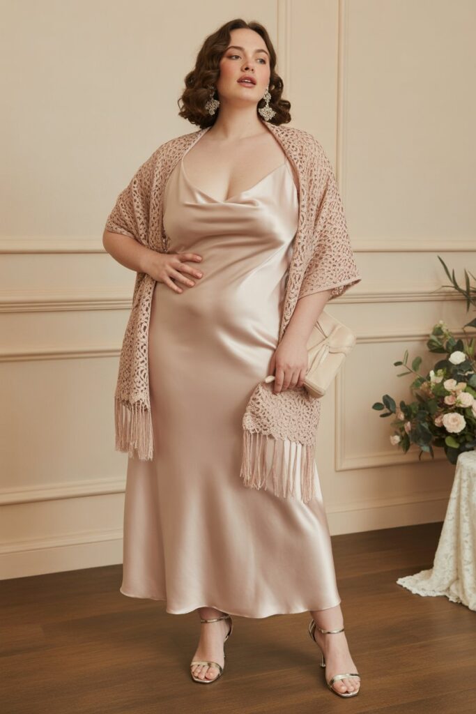 Satin Slip Dress With A Chic Shawl