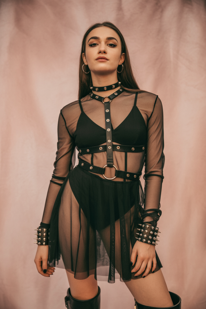 Sheer Dress + Harness Belt