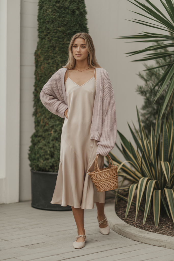 Silk Cami Dress + Cropped Cardigan