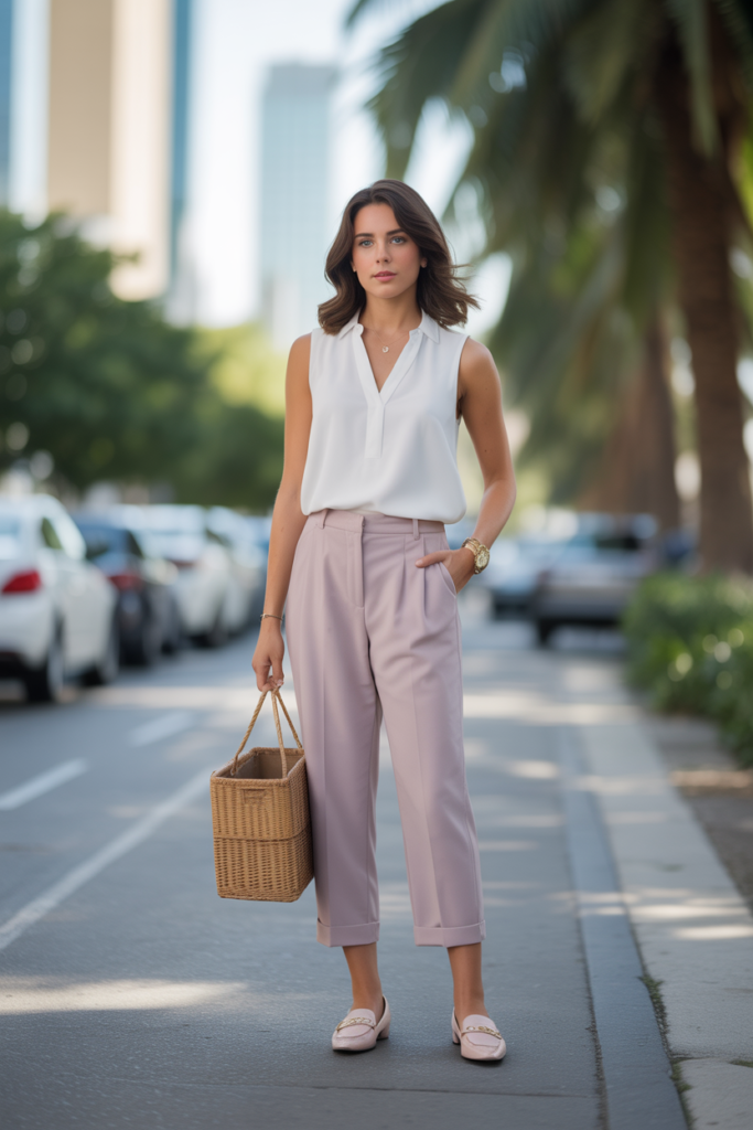 Sleeveless Blouse + Cropped Trousers
