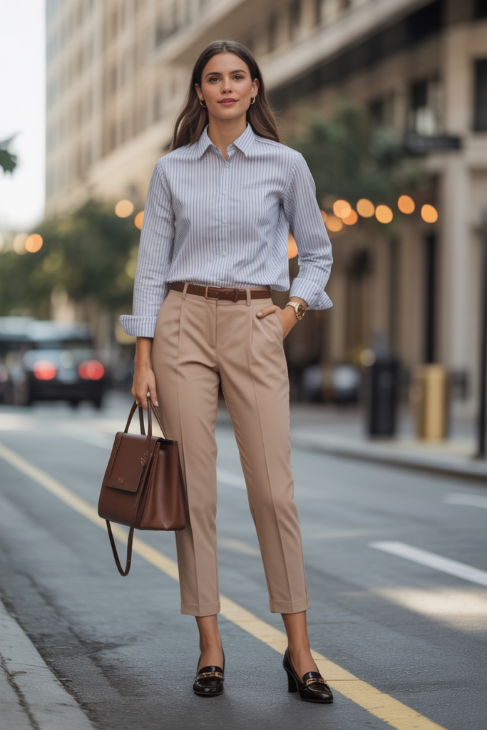 Striped Button-Down + Cigarette Pants For Timeless Style