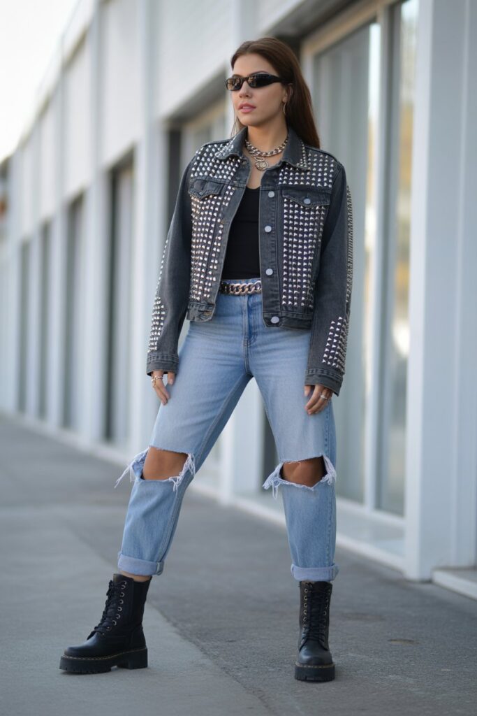 Studded Jacket + Distressed Jeans