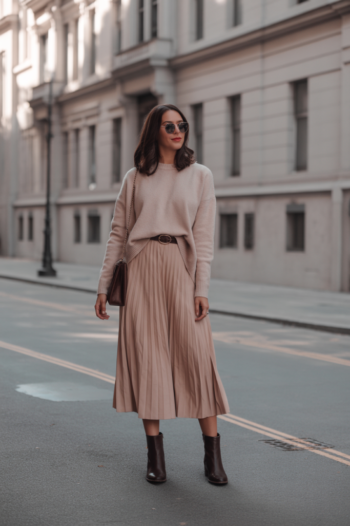 Sweater + Midi Skirt + Boots