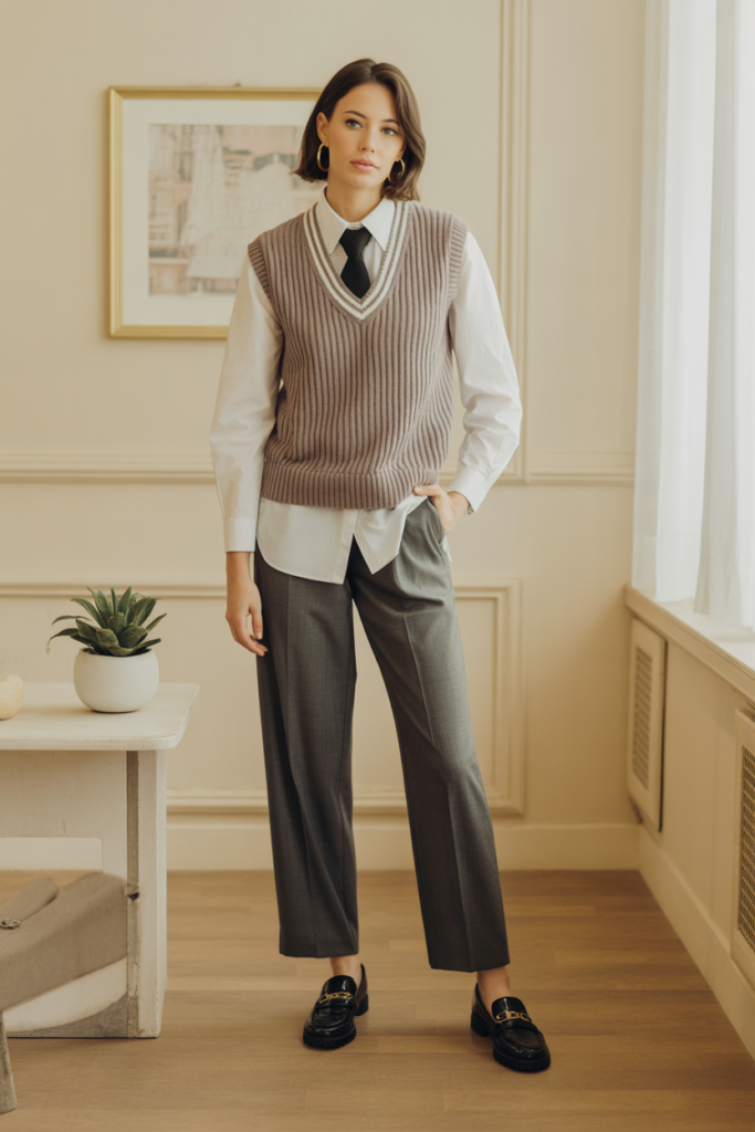 Sweater Vest + Blouse + Trousers