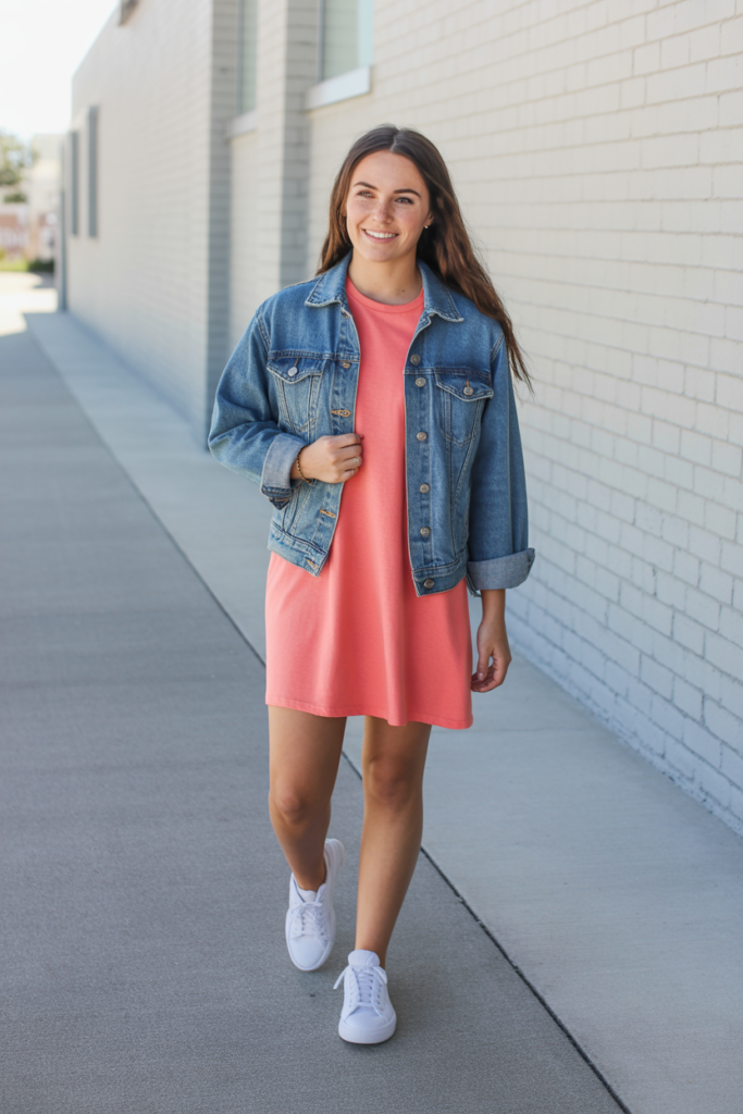 T-Shirt Dress + Denim Jacket