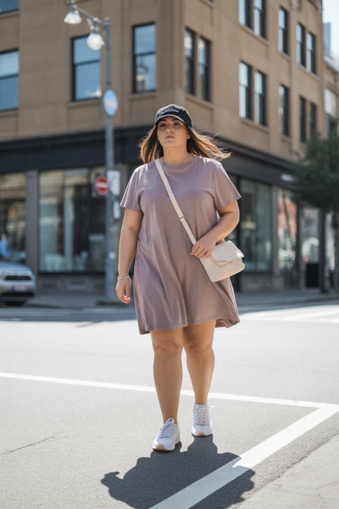 T-Shirt Dress + Sneakers For Laid-Back Comfort