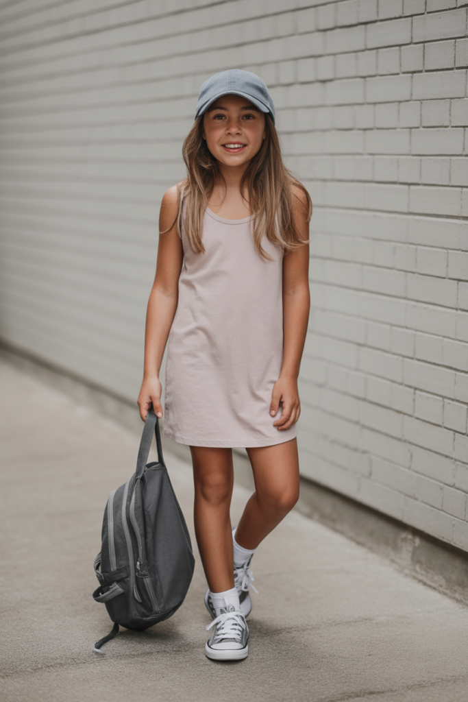 Tank Dress + Sneakers + Baseball Cap