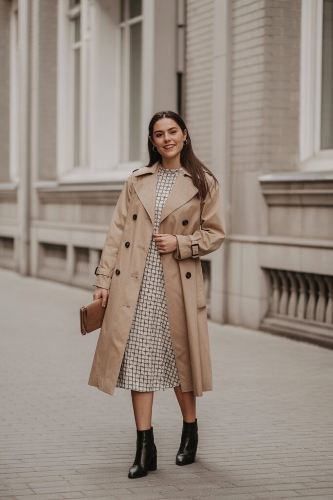 Trench Coat + Midi Dress
