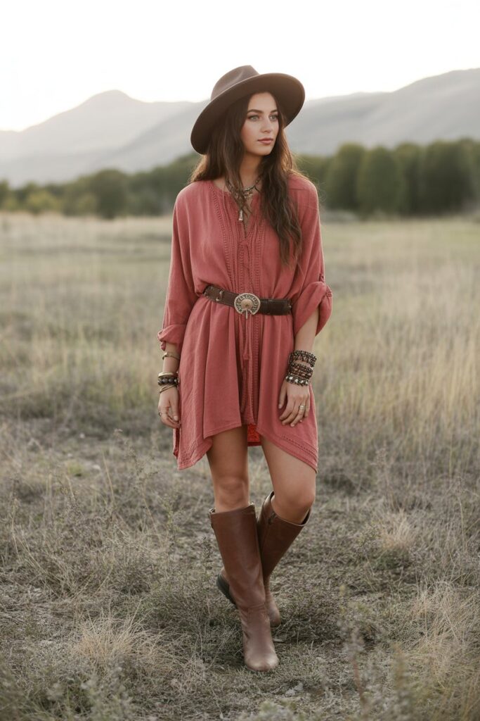 Tunic Dress With Belt And Boots